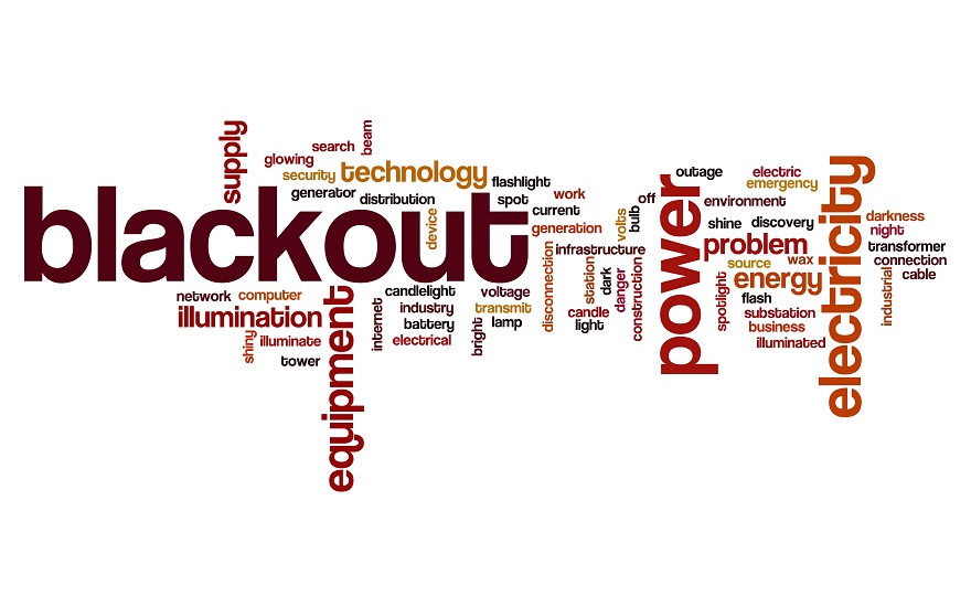 word cloud image of phrases associated with blackouts and power cuts