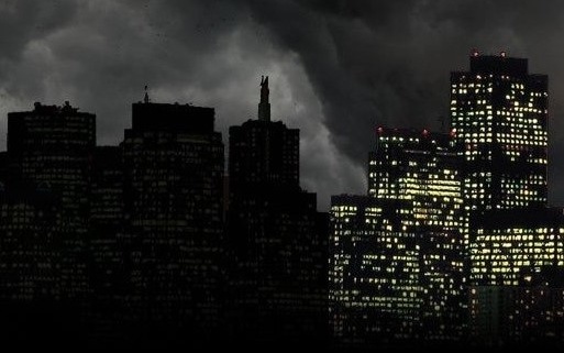 landscape of a city at night during a power outage