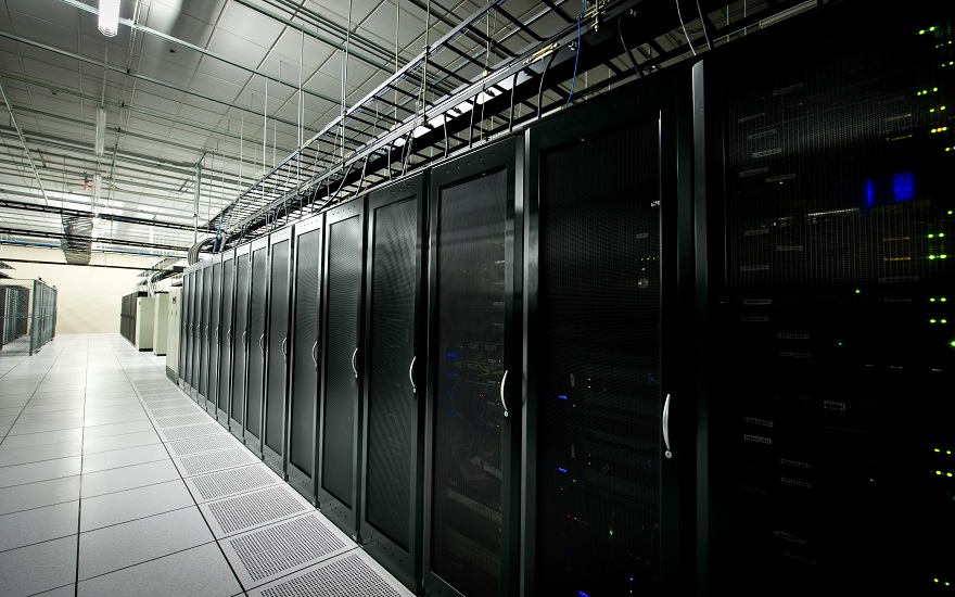 line of server cabinets in a data centre