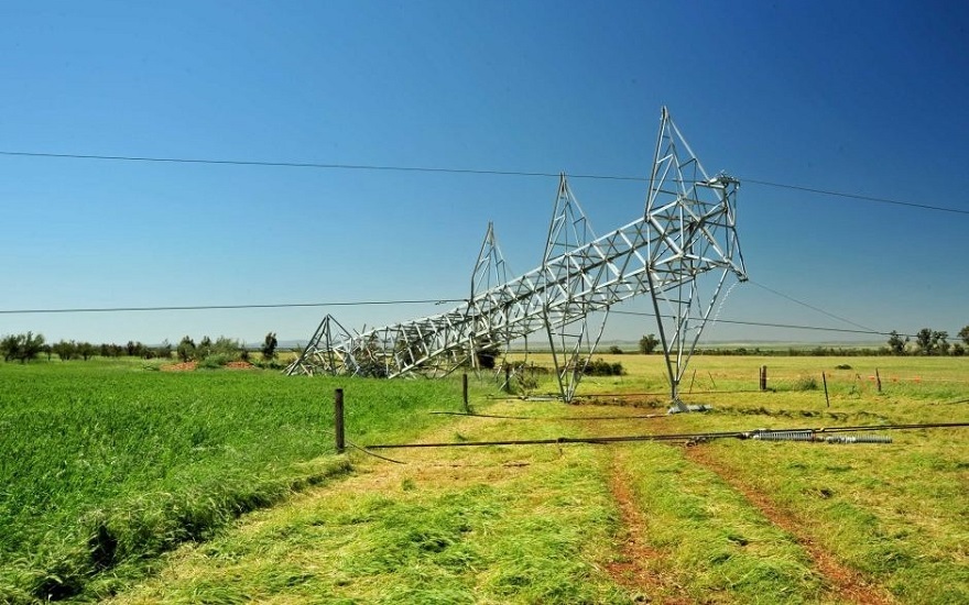 power transmission line knocked down as a result of tornados which caused the South Australia blackout of September 2016
