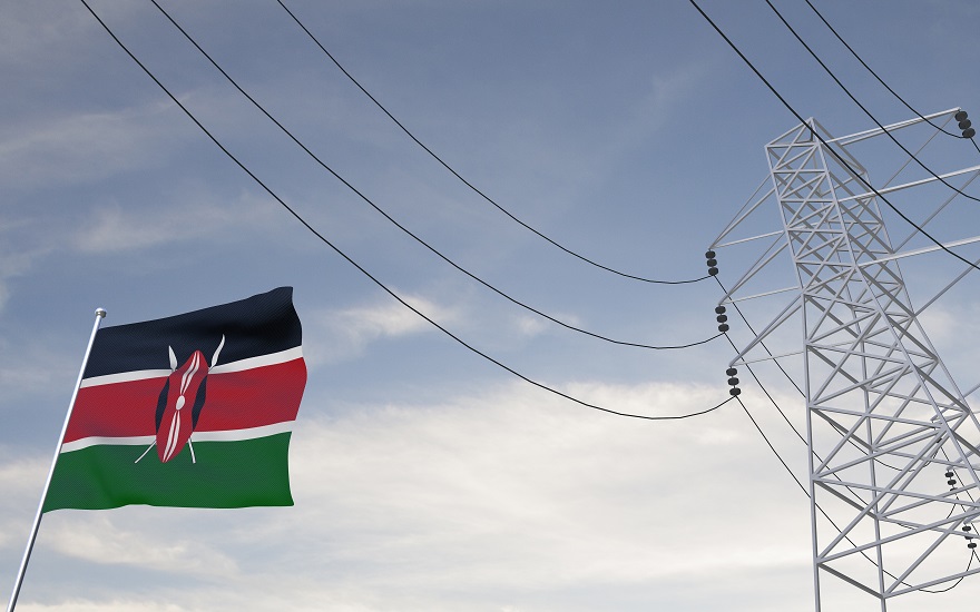 flag of kenya next to an electricity pylon